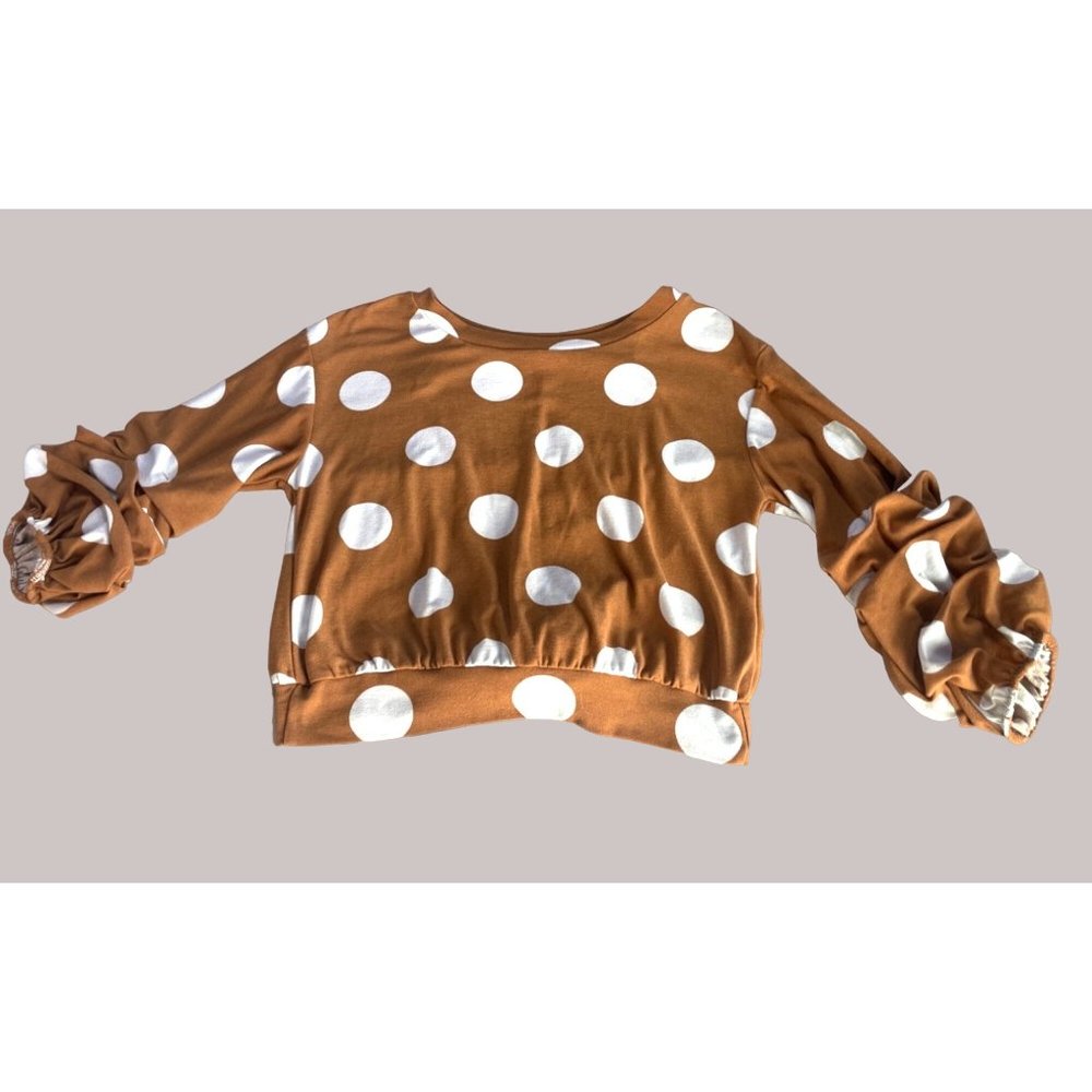 Haute Monde Top SZ S Ruched Sleeves  Polka Dot Tie Back